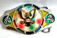 VTG 1970s Imperial Hebillas Belt Buckle w Western American Eagle Flag 2&Prime; Belt