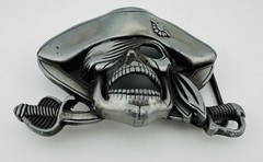 3D Pirate Jolly Roger Metal Belt Buckle Silver Tone Swashbuckler Swords 4&Prime;x 3&Prime;