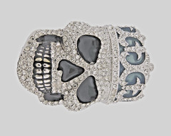 Skull Belt Buckle Silver Crown Metal Halloween Pirate Costume Bling Rhinestones