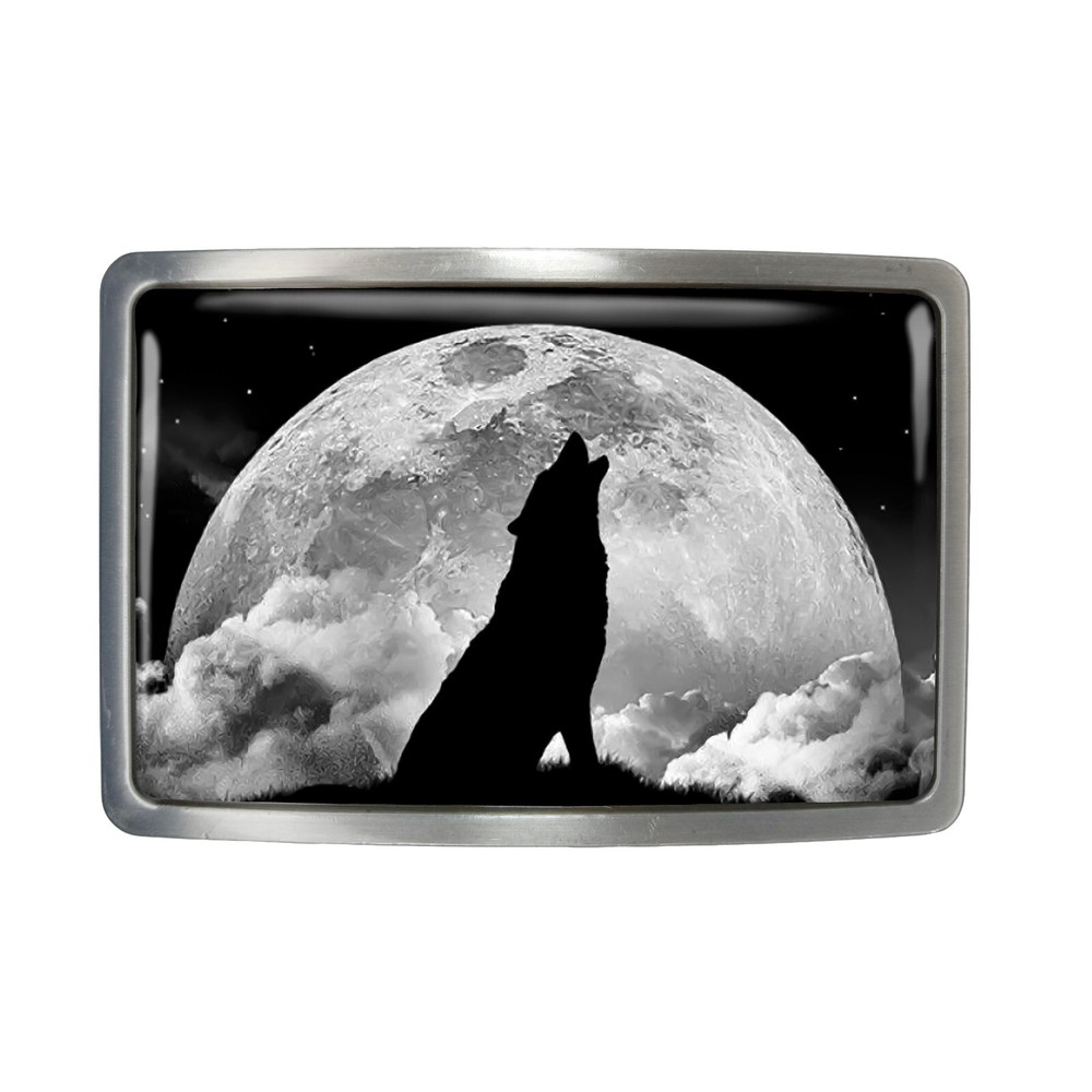 Wolf Belt Buckle – Full Moon Animal Spirit Rectangle Belt Buckle – 942