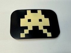 Video Game Arcade Icon Character Black & White Pixilated Pattern Belt Buckle
