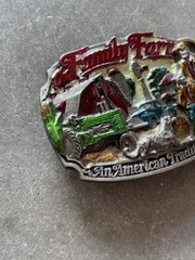 Vintage 1986 C&J Enamel Family Farm Scene Pewter Belt Buckle American Tradition
