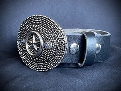 “Lone Star Reliquary” Belt Buckle Handmade 4×3 Leather back OOAK Darren McNeese