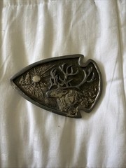 Vintage Elk Deer Sunshine Trees Scene Belt Buckle Heavy Triangle Sec Cast USA