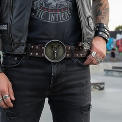 New Men Round Belt Buckle Silver Metal Cowboy Western Biker Skeleton Motorcycle