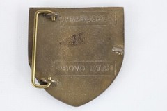Vintage 70s Skyr Skiing Spell Out Dynabuckle Provo Utah Brass Belt Buckle Gold