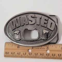 WASTED Two Beers Novelty Party Drinking Belt Buckle Bottle Opener Approx 3.5×2.5