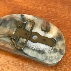 Vintage Large Carved Cream & Brown Resin Woman and Man Chariot Horses Belt Buckl
