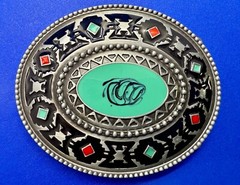Southwestern Style Native Indian Tribal Art Pattern Enameled Colors Belt Buckle