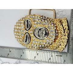 Gold Rhinestone Mask Belt Buckle Fits 1.5&Prime; Belt Western Biker Hip Hop Goon Mask