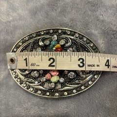 Western Oval Turquoise Color Cross Embellished Stones Belt Buckle 3”x4”