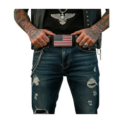 Men Women Belt Buckle Metal Silver United State America USA Flag 4th July Style