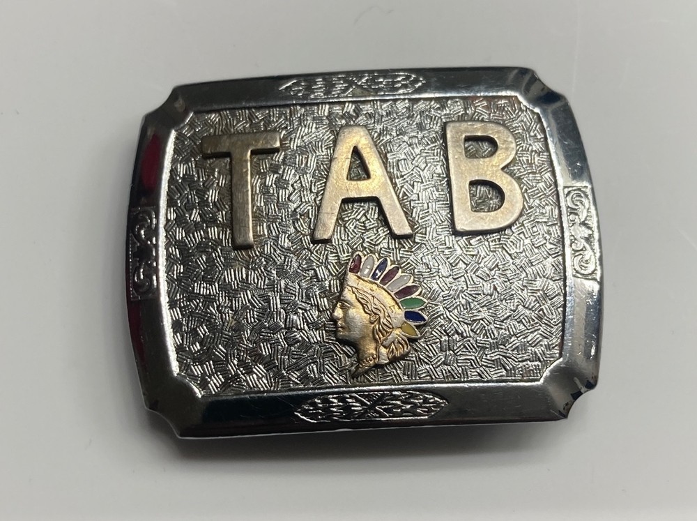 STALDER TAB BELT BUCKLE WUTH INDIAN HEAD ON IT TAB BELT BUCKLE