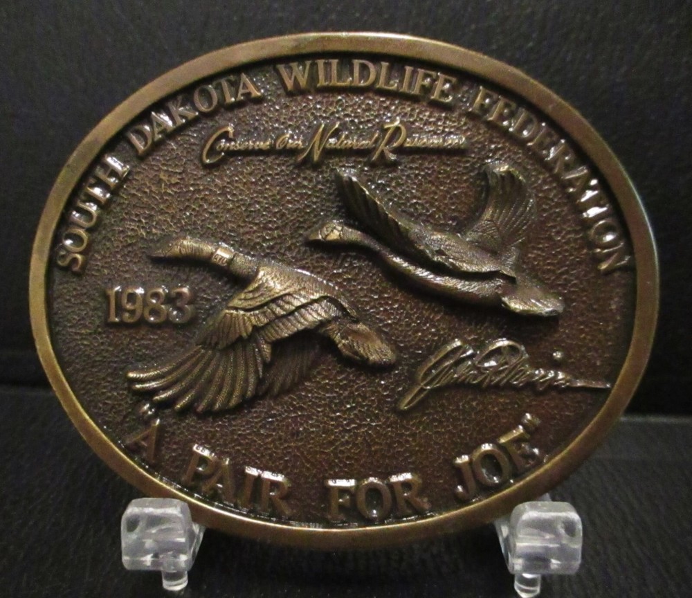 South Dakota Wildlife Federation A Pair For Joe Geese Belt Buckle 1983 SD Moisan