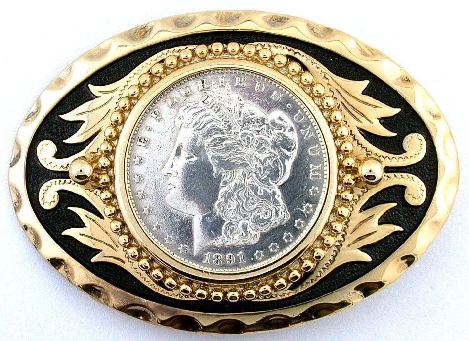 Oval Gold Color Southwest 1891 Morgan Silver Dollar Belt Buckle EPBB140/61523