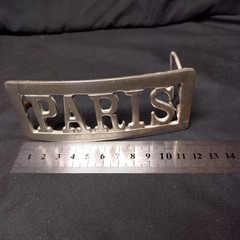 Vintage PARIS Cutout Metal Belt Buckle Silver Tone Retro Novelty Y2K 90s