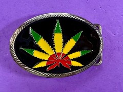 Marijuana Cannabis Pot Leaf Weed Enameled Rasta Colors New 4&Prime; Wide Belt Buckle