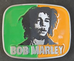 Bob Marley Belt Buckle Metal Green And Yellow Flag Background – 3&Prime;X4&Prime;
