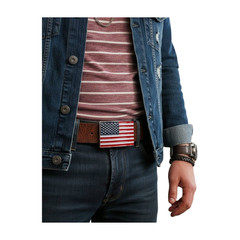 Men Women Belt Buckle Metal Silver United State America USA Flag 4th July Style