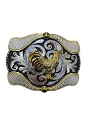 Cowboy Belt Buckle For Man Rooster 4.25&Prime;x3.25&Prime; Silver/Black/Gold