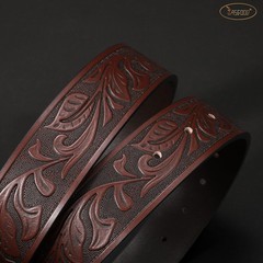 JASGOOD Men&rsquo;s Western Leather Belt, Cowboy Fit Waist Size 34 »-38 », Coffee