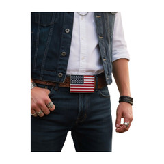 Men Women Belt Buckle Metal Silver United State America USA Flag 4th July Style