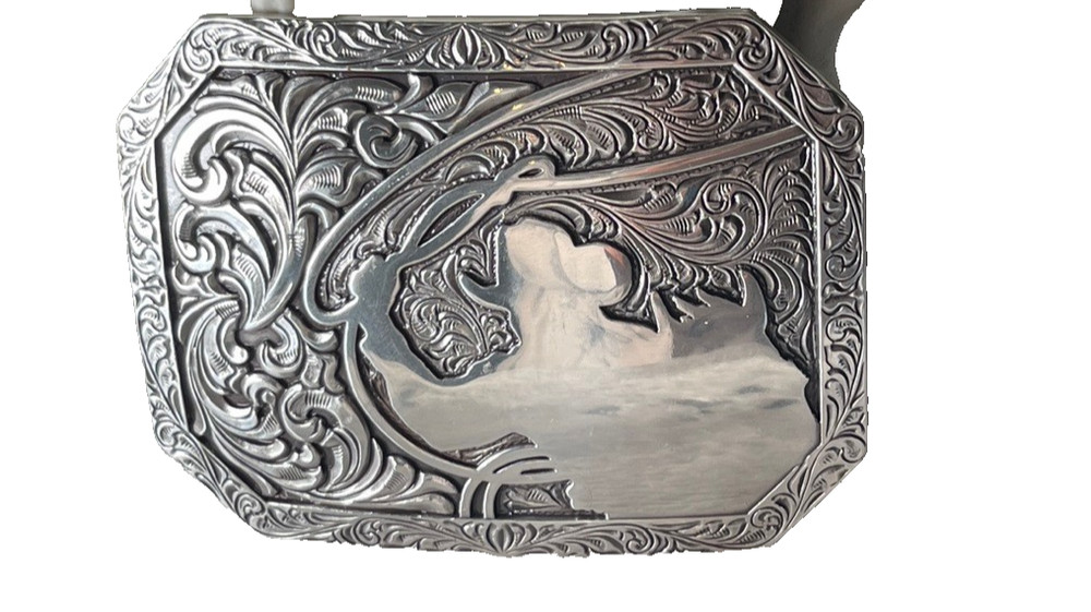 Nocona Mens Belt Buckle 3.75 x 2 in Cowboy Roper Western Rodeo Silver 1.5