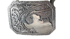 Nocona Mens Belt Buckle 3.75 x 2 in Cowboy Roper Western Rodeo Silver 1.5