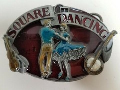 Pewter Belt Buckle Square Dance Resin Couple Dancing Fiddle Banjo 1988 Siskiyou