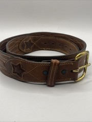 Vintage Larry Mahan Tooled Embroidered Leather Belt 6511 size 34