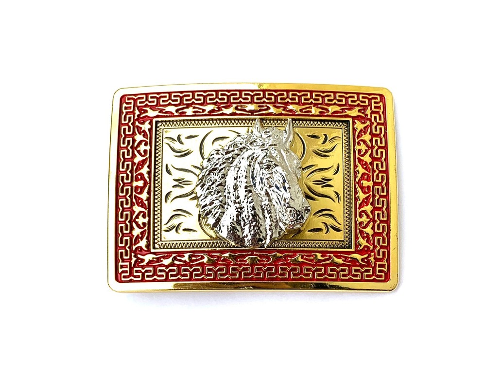 Western Buckle Gold Silver Red Horse Head Cowboy Buckle 2 » Hebilla Vaquero