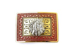 Western Buckle Gold Silver Red Horse Head Cowboy Buckle 2 » Hebilla Vaquero