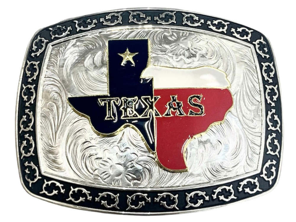 Texas Flag MapWestern Rodeo Silver Black Shine Design Fashion Cowboy Belt Buckle