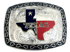 Texas Flag MapWestern Rodeo Silver Black Shine Design Fashion Cowboy Belt Buckle