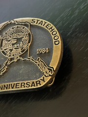 Vintage Collectible Alaska Statehood Solid Bronze Rainbow Metals Belt Buckle