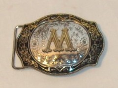 SILVER TONE METAL WESTERN FLORAL DESIGN BELT BUCKLE – M or W –