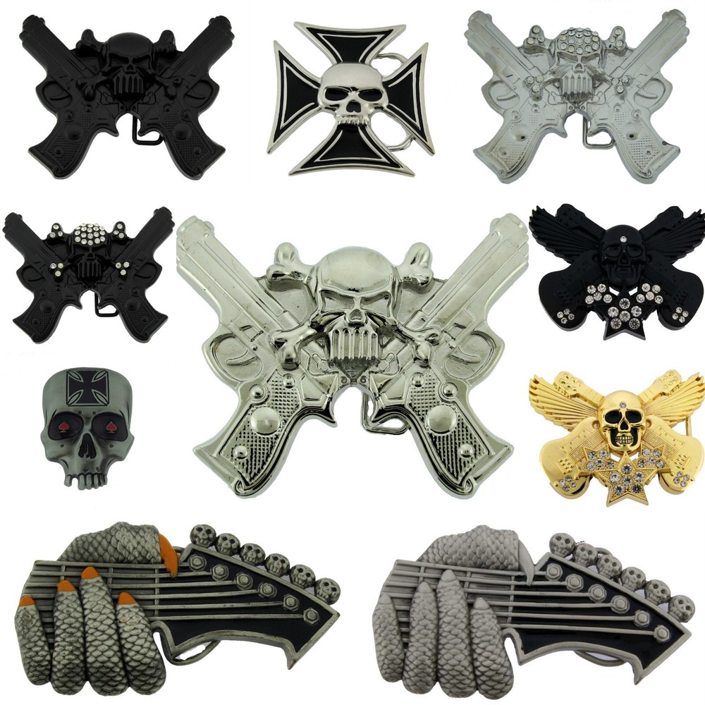 Tatoos Skull Metal Belt Buckle Halloween Party Women Mens Costume Gift Guitar