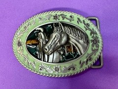 Horse Head and Saddle Enamel Rodeo Cowboys Cowgirls Dimensional Belt Buckle