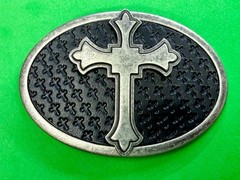Centered Iron Cross Religious Gothic Punk Vibe Faux Leather on Metal Belt Buckle