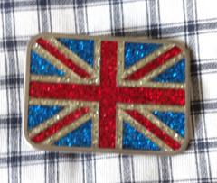 Union jack british flag belt buckle 1970&rsquo;s Inlaid sparkles and mouse pad new