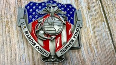 US Marine Corps Semper Fideles Eagle Anchor Globe Commemorative Belt Buckle
