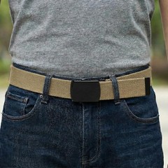 Canvas Web Belt Military Style with Black Buckle and Tip 56&Prime; One Size, Khaki