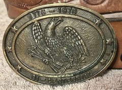 EAGLE BUCKLE PATRIOTIC BI-CENTENNIAL 1776-1976 200TH ANNIVERSARY ON LEATHER BELT