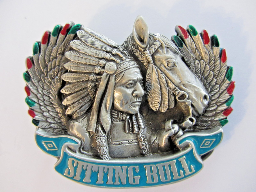 Sitting Bull Belt Buckle Pewter & Enamel Native American Horse NEW 142