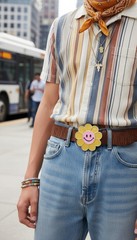 Unisex Belt Buckle Teen Women Fashion Yellow Flower Emoji Cartoon Kid Disco Ball