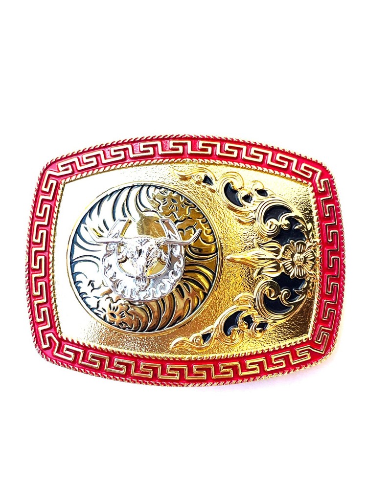Western Buckle Gold Silver Longhorn Horseshoe Red 2 » Buckle Hebillas Vaqueras