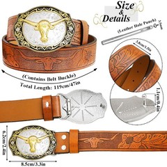 Aswitnove Mens Western Leather Buckle Belts, M-Fit waist size(37&Prime;-41&Prime;), Brown