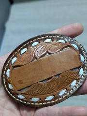 vintage TOOLED belt buckle WESTERN cowhide leather COWBOY laced