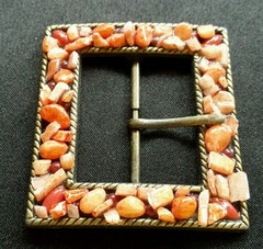 COLORFUL RED AND PINK STONE LIKE ADORNED SQUARE WESTERN BELT BUCKLE