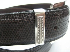 Sterling silver 925 buckle & loop, 44 grams w/Genuine Lizard 1.5  » belt U.S.A..